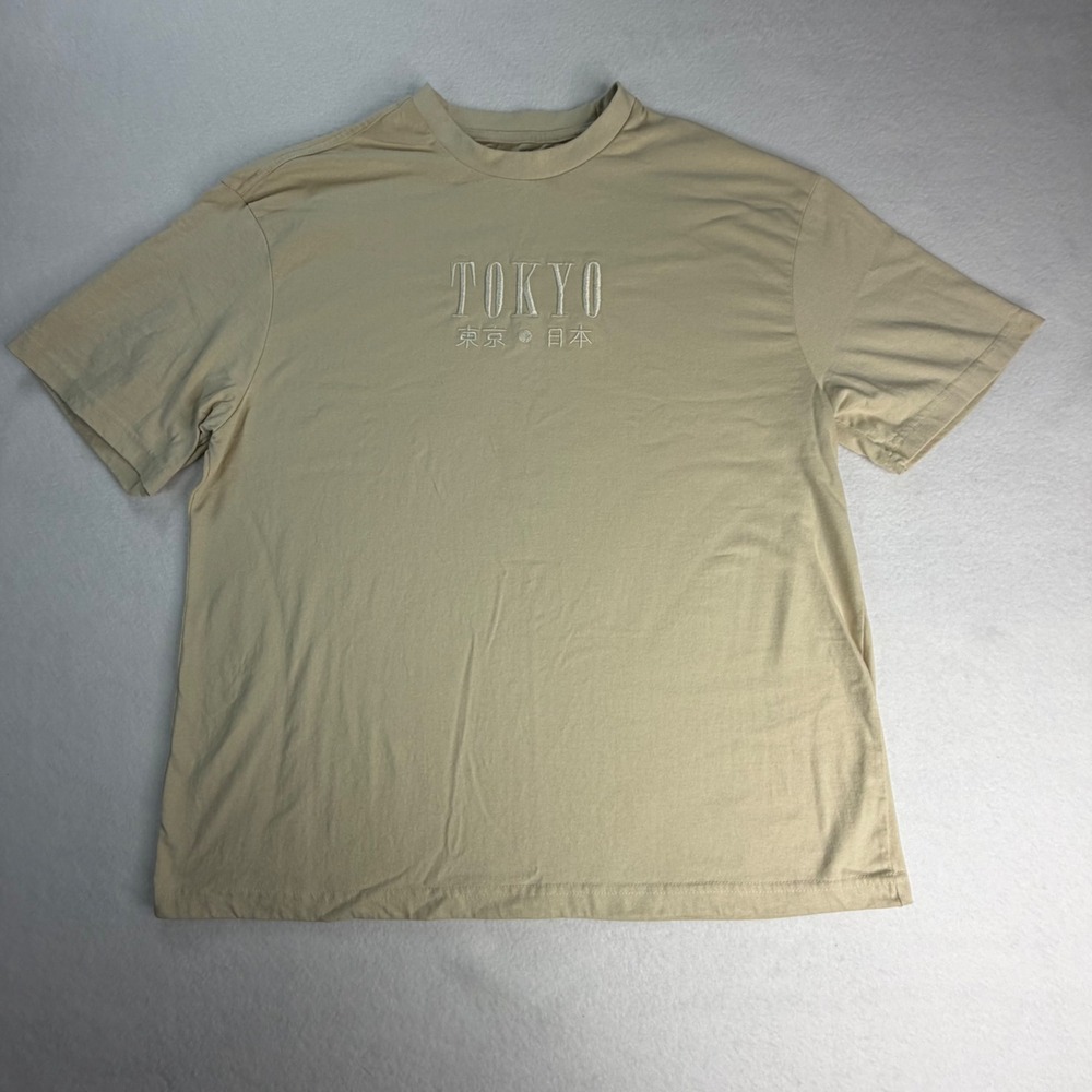 Eighty Eight Brand Mens XL Loose Fit Tokyo Embroidered T-Shirt Tan Beige Street
